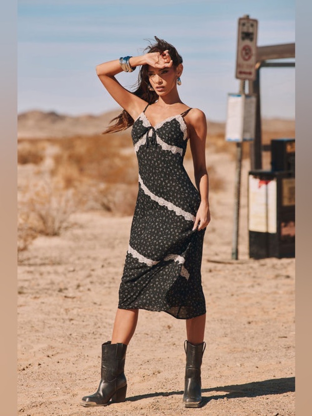 WILD FABLE | Lace Trim Midi Slip Dress